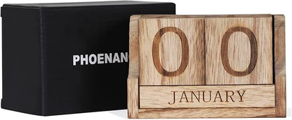 Wooden Desk Calendar,Desk Calendar Blocks for Teachers,Office Perpetual Date Block Small Home Desktop Decor Chic Vintage Month with Number Cubes Display Rustic Decoration(Carbonized Black)