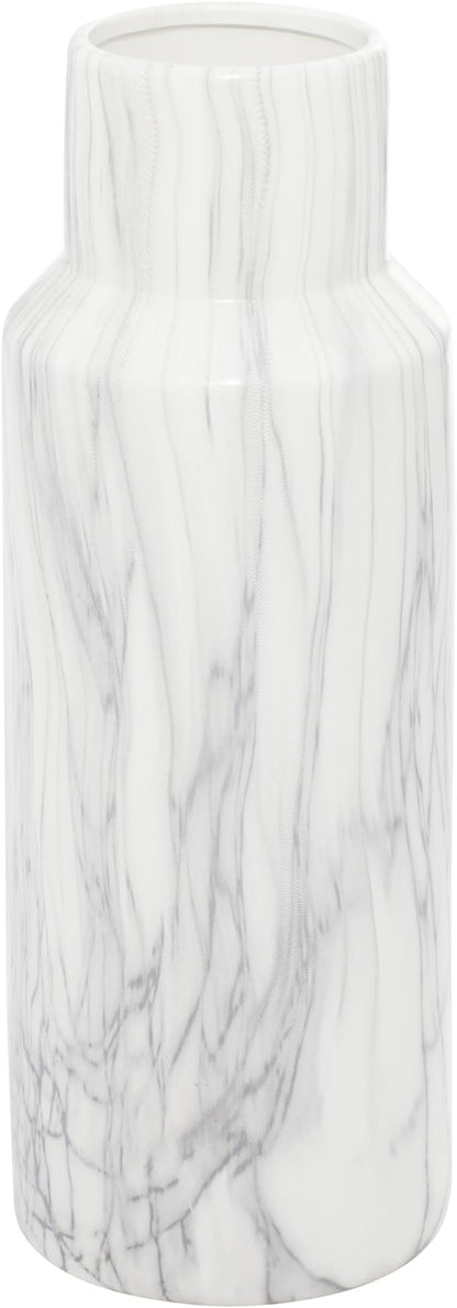 Deco 79 Ceramic Decorative Vase Faux Marble Centerpiece Vase, Flower Vase for Home Decoration 6" x 6" x 15", White