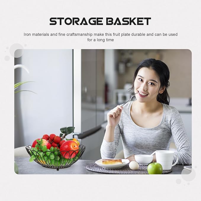 Angoily Fruit Basket, 11.59 Inches Wire Bread Basket for Kitchen Counter, Black Round Fruit Bowl for Lemon, Banana, Candy, Snack in Office