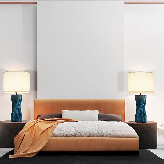 Modern Large Ceramic Plug in Blue Table Lamps for Living Room Bedroom 26.75"