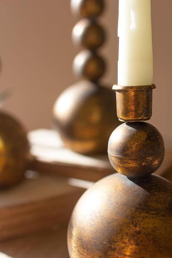 Kalalou CLL2695 Antique Brass Taper Candle Holders, 11.5-inch Height, Set of 3