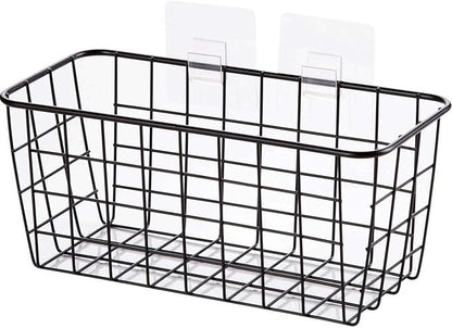 2 Set Adhesive Hanging Wall Basket Inside Cabinet Door Organizer,Wall Storage Basket-No Drilling Adhesive wall Basket for Cupboard Door,Space-Saving Small Hanging Baskets for Wall Mount Storage,Black
