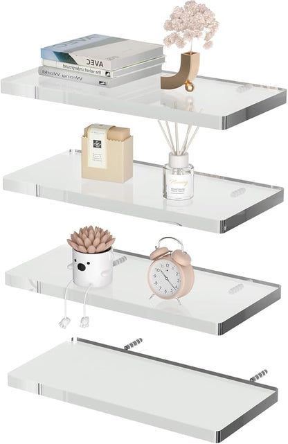 4 Tier Acrylic Floating Shelves for Wall 15.5 Inch Clear Invisible Storage Set Wall Mounted Organizer for Bathroom Kitchen Living Room Bedroom Holds 15lbs