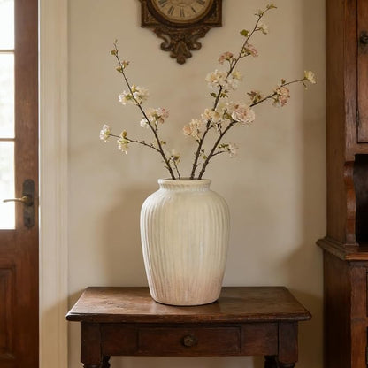 Oakrain 15" Tall Rustic Vase, Decorative Flower Vase for Table with Gradient Design, Large Floor Planter for Indoor Plants, Home Decor, Living Room, Entryway, Beige