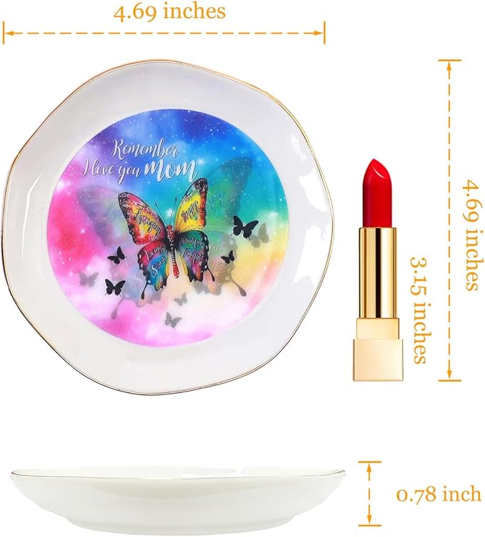 HOME SMILE Mother's Day Gifts for Mom Unique -I Love You Mom Jewelry Ring Dish Tray with Dynamic Butterfly Pattern Shifts for Mother