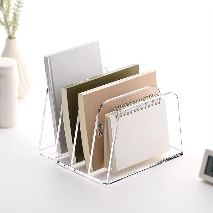 YUXUN Desk File Organizer,4-Section Clear Acrylic Desk Organizer,Vertical File Sorter Holder Organization for Office School & Classroom