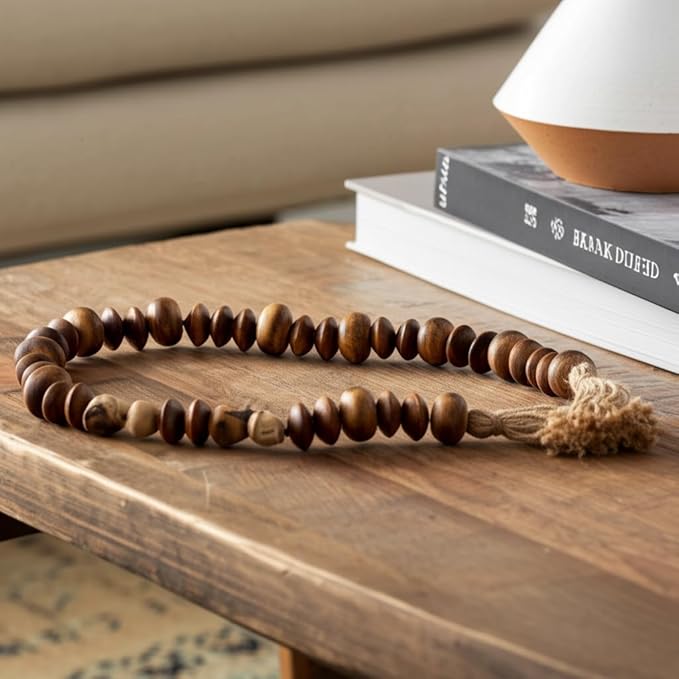 Sagebrook Home Rustic Wood Bead Garland with Jute Tassels - Decorative Farmhouse Beads for Coffee Table, Shelf, or Mantel - Natural Boho Accent for Home Décor - 1.25" Natural/Brown