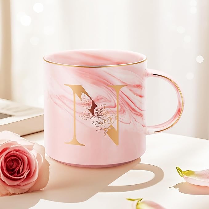Valentines Day Gifts for Her, Anniversary Birthday Galentines Gifts for Women Mom Grandma Friend Sister Wife Teacher Coworker, Personalized Initial Customized Gift Monogrammed A-Z Coffee Mug 12 OZ(N)