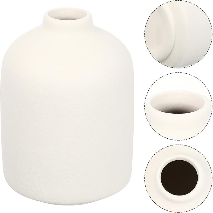 Creative Matte White Ceramic Small Flower Vase 10Cm Height Desktop Art Planter for Office and Home Décor, Simple Bud Vase for Flower Arrangement and Aromatherapy