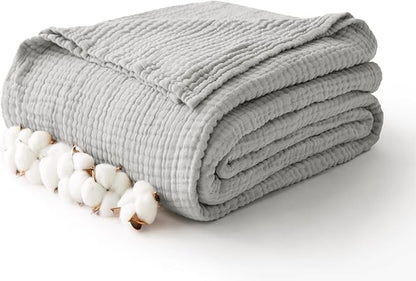 100% Cotton Muslin Blanket Twin 66" x 90", Breathable and Lightweight Cotton Twin Blankets for Couch, Soft Cooling Summer Gauze Blanket for Adults All Season, Light Grey
