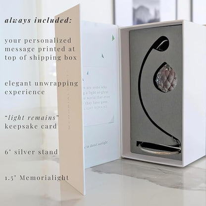 Tabletop Memorialight with Elegant Gift Wrapping & Customized Message Card, Personalized Memorial Present, Crystal Rainbow Maker with Stand, Unique Sympathy Gift for Loss of Family or Loved Ones