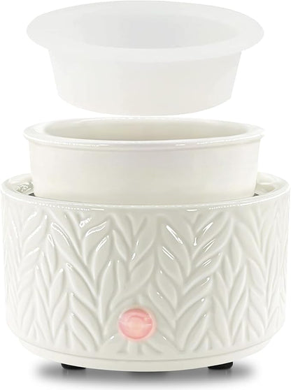 EQUSUPRO Wax Melt Warmer for Scented Wax - with 1 pc Silicone Dish Candle Wax Warmer Ceramic 3-in-1 Electric Wax Burner Fragrance Wax Melter for Home Office Bedroom Gift & Decor