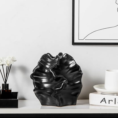 Tongyu Home Ceramic Black Artistic Coral Vase, Wabi-Sabi Modern Decor Sculpture for Home, Unique Centerpiece for Living Room, Bedroom, Office