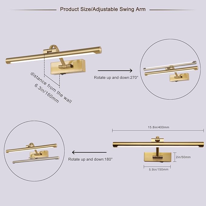 Wireless Picture Lights for Wall Battery Operated Brass Art Light for Paintings with Remote 3CCT Dimmable Potrait Lighting Rotatable Display Lighting 16" Rechargeable Wall Lamp for Frame Dartboard