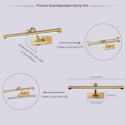 Wireless Picture Lights for Wall Battery Operated Brass Art Light for Paintings with Remote 3CCT Dimmable Potrait Lighting Rotatable Display Lighting 16" Rechargeable Wall Lamp for Frame Dartboard