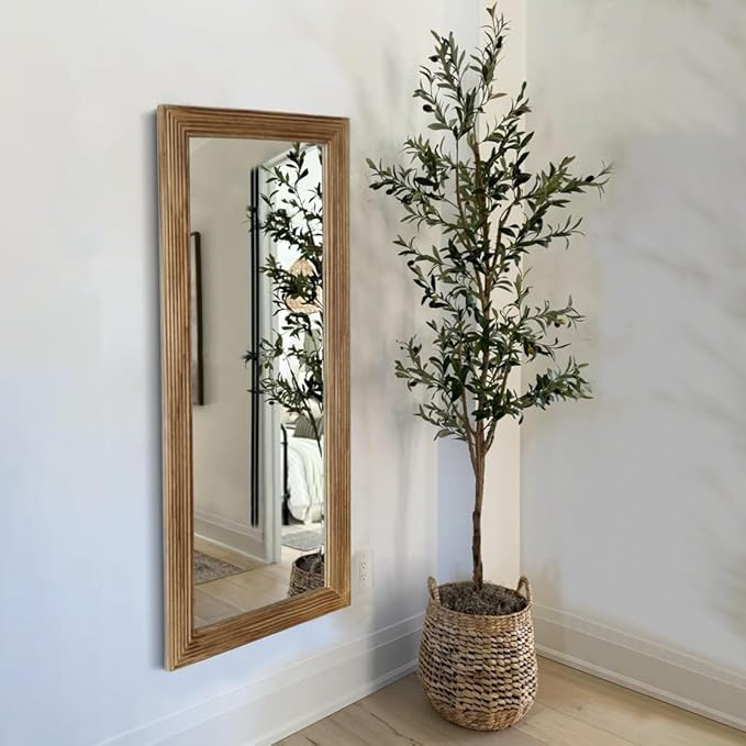 LOSOUR Full Length Mirror, 53"x22" Farmhouse Rectangular Wood Floor Length Leaning Mirror, Rustic Wall Decor for Bedroom, Living Room, Hallway, Entrayway, Bathroom (1, Brown, 53"x22")
