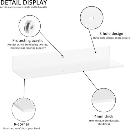 Sezanrpt 20 Inches Acrylic Wall Shelves 2 Pack, Floating Shelf for Wall Mounting, Acrylic Display Ledges for Funko Pop Figures, Home Décor, Living Room, Gaming Room, Plants(20 inch, White)