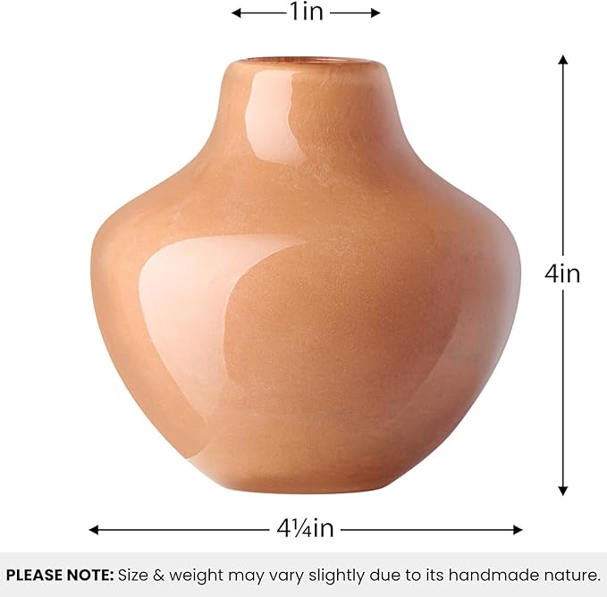 Torre & Tagus 4" Mouth Blown Art Glass Vase for Flowers - Apricot Orange Small Table Vase & Handmade Small Orange Accent as Cozy Home Decor, Neutral Bud Vases for Decorative Shelf Decor or Wedding