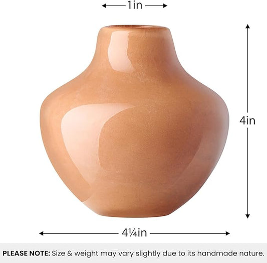 Torre & Tagus 4" Mouth Blown Art Glass Vase for Flowers - Apricot Orange Small Table Vase & Handmade Small Orange Accent as Cozy Home Decor, Neutral Bud Vases for Decorative Shelf Decor or Wedding