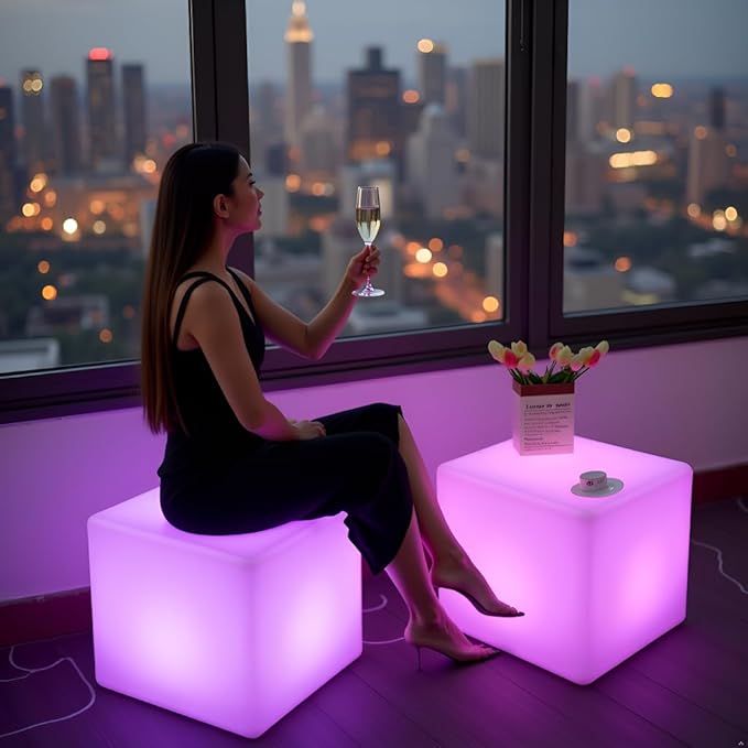 20-in LED Cube Chair, Cordless Rechargeable LED Cube Light Table, 16 Colors Glowing Light Up Cubes, Waterproof Glow Cubes Floor Lamp, Dimmable Cosmic Tesseract Mood Lamp for Bedroom Patio Garden Party