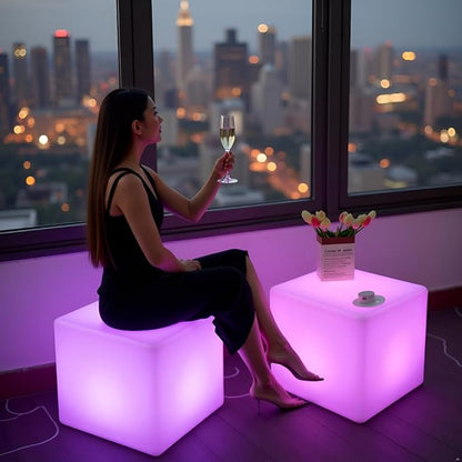 20-in LED Cube Chair, Cordless Rechargeable LED Cube Light Table, 16 Colors Glowing Light Up Cubes, Waterproof Glow Cubes Floor Lamp, Dimmable Cosmic Tesseract Mood Lamp for Bedroom Patio Garden Party