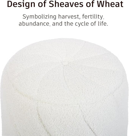 Modern Round Ottoman, Spiral-Tufted Foot Stool Ottoman, Teddy Fleece Upholstered Vanity Stool for Makeup, Bedroom, Living Room, White