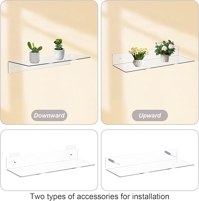 10Pcs Clear Acrylic Floating Shelf, L-Shaped Clear Acrylic Shelf Rectangle Floating Bookshelf Invisible Book Shelves for Bedroom Living Room Bathroom Office Wall, 11.81x4.07Inch