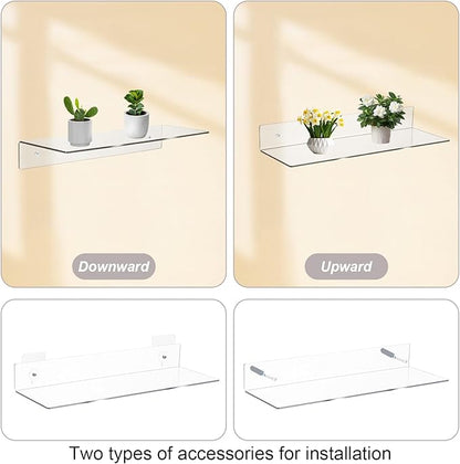 10Pcs Clear Acrylic Floating Shelf, L-Shaped Clear Acrylic Shelf Rectangle Floating Bookshelf Invisible Book Shelves for Bedroom Living Room Bathroom Office Wall, 11.81x4.07Inch