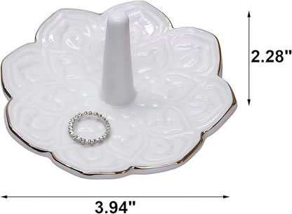 White Ceramic Mandala Jewelry Dish Decoration Ring Holder, Necklace, Earrings, Watch Key Decoration Jewelry Holder, Gift for Mother's Day, Birthday, Engagement Wedding, Christmas, Thanksgiving Day