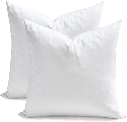 Feather Down Throw Pillow Inserts 18 x 18, Set of 2, 100% Organic Cotton Shell, Soft Decorative Square Pillows Insert for Living Room Sofa, Couch, or Bed (White)