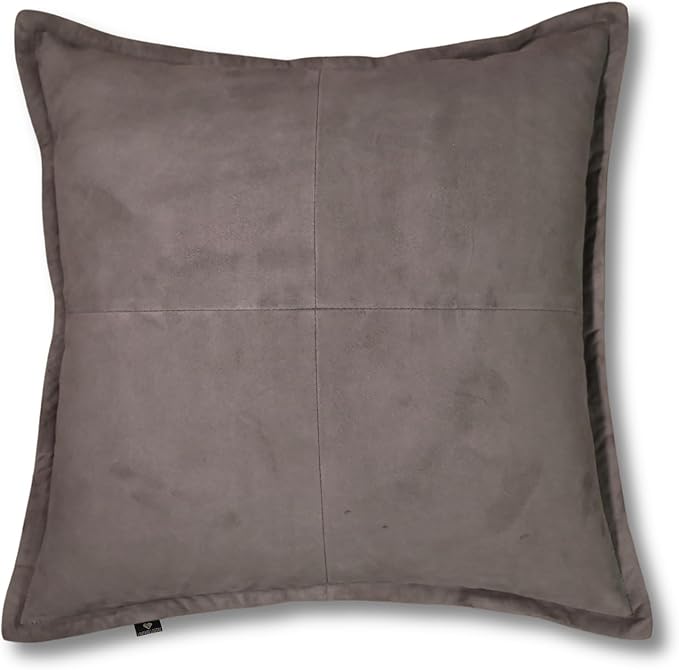 LL LEATHER LOVERS Genuine Suede Leather Pillow Cover, 20x20 Inch Case for Lumbar Throw Couch Pillows, Thick & Soft Cushion Covers for Sofa Bed Home Decor (Suede Grey Box Pack of 1)