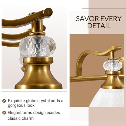 ANDY STAR Brushed Gold Vanity Light, 4-Light Bathroom Light Fixtures, Vintage Wall Lamp with Bell Shaped Frosted Lampshade, 27.8 Inch Bathroom Lighting Fixtures Over Mirror, (Bulbs Not Included)