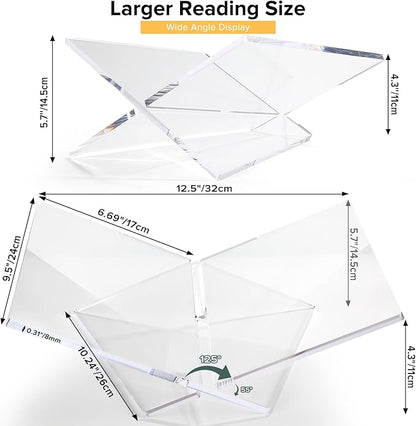 Acrylic Book Stand Large Clear Acrylic Book Holder, 12.5" x 9.5" x 5.7", Open Book Holder Stand for Display and Reading Cookbooks, Art Books, Bibles, Magazines - Home and Office