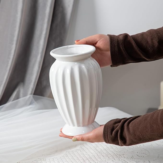 Anding Ceramic Decorative Vase White Flowers Pampas Grass Vase Boho Modern Home Decor Clay Flowerpot (A526 White)