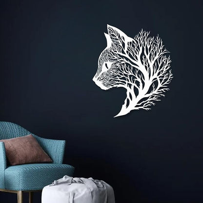 huefoam Cat Metal Wall Art, Tree of Life Wall Art, Cat Wall Decor, Metal Tree Wall Decor for Living Room, Bedroom, Bathroom (Gold, 30"×26"/76×67cm, metal art wall decor)