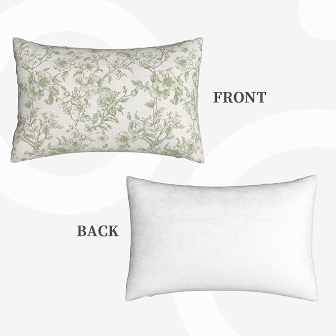 Sage Green Pillow Covers 12x20 Set of 2 Light Green Floral Chinoiserie Throw Pillows Rustic Toile Flower Decorative Pillow Cases Outdoor Chinoiserie Decor Lumbar Cushion Case for Couch Sofa