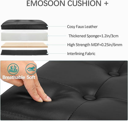 18 Inches Cube Storage Ottoman, Faux Leather Collapsible Square Folding Ottoman Furniture with Storage for Living Room Bedroom, Foot Rest Foot Stool with Legs, Black 18x18x18 Inches