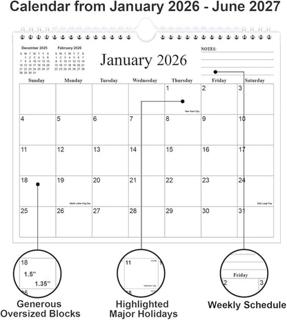 2026 Calendar - 18 Months Calendar 2026 from January 2026 to June 2027, Wall Calendar 2026 with Thick Paper for Home/Office/School, 8.5" x 11", Black