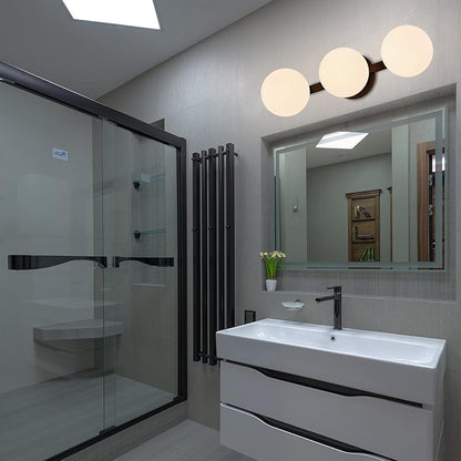 Black Bathroom Vanity Light Fixtures, Modern 3 Lights Globe Wall Sconce Lighting, Porch Wall Mount Light Fixture for Bathroom, Mirror Cabinets Hallway Stairs (Matte Black, 3-Light)