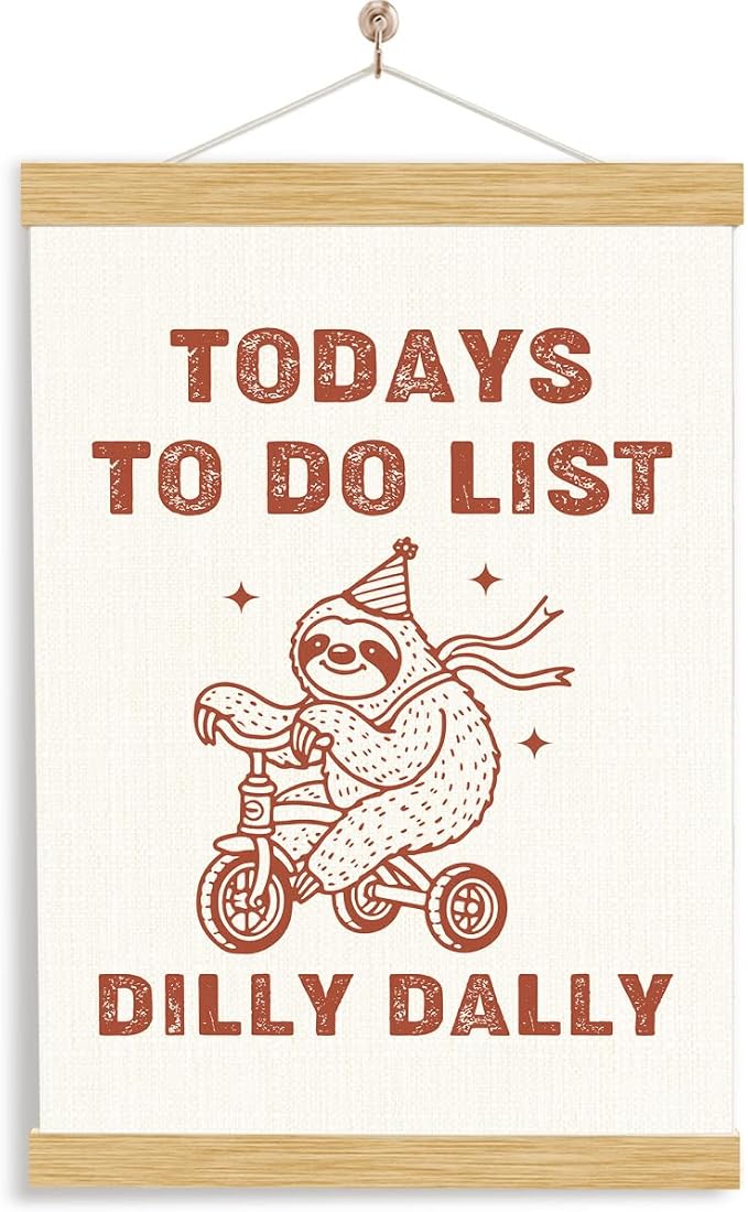 YGSDZY Cute Sloth Canvas Poster, Today to Do List Dilly Dally Poster, Mental Health Posters, Positive Mindset Wall Decor, Funny Cute Home Office Decor, Living Room Decors, 11.8 * 15.7