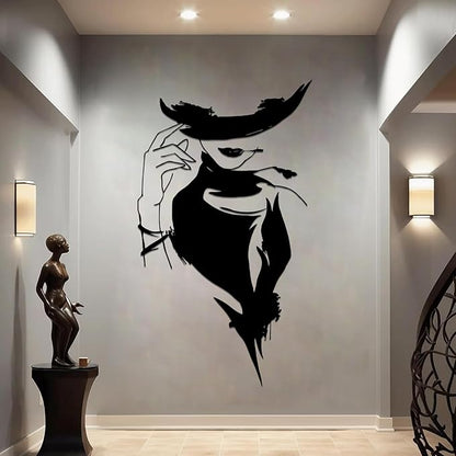 YDONVTI Elegant Lady Metal Wall Decor, Modern Woman Face Metal Wall Decor, Minimalist Female Line Wall Art, Modern Line Art for Bathroom Living Room Bathroom Office (Silver, 41"x24"/105x60cm)