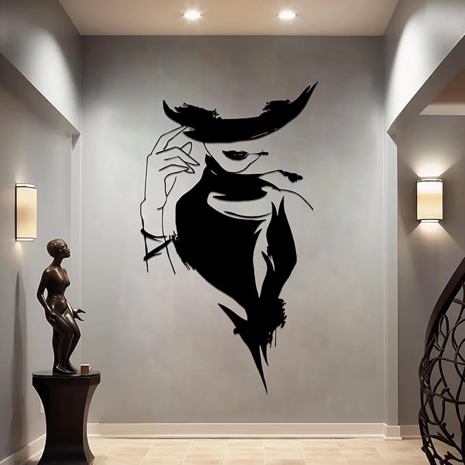 YDONVTI Elegant Lady Metal Wall Decor, Modern Woman Face Metal Wall Decor, Minimalist Female Line Wall Art, Modern Line Art for Bathroom Living Room Bathroom Office (Black, 53"x30"/135x77cm)