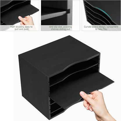 Bamjoy Wood 5 Tier Desktop Organizer, Paper Organizer Mail Sorter, File Holder Letter Document Storage with Adjustable Shelves for School Home Office, Black
