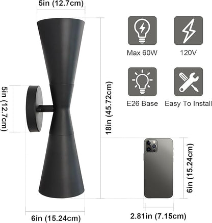Wall Sconce Bathroom Sconces Lighting, 18 inch Black Modern Sconces Up Down Lights Wall Decor Indoor Wall Light Fixtures for Living Room Hallway Staircase Bedroom Hardwired