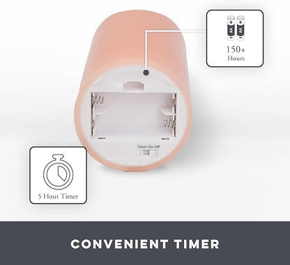Matchless Candle Co. by Luminara - Flameless LED Battery Operated Flickering Pillar Candles - Pastel Pink - Set of 3 - Indoor Outdoor Decor Safe