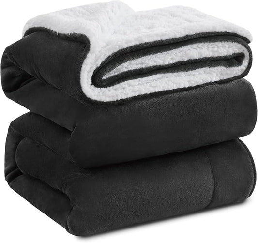 KAWAHOME Sherpa Fleece King Size Blanket for Bed - Extra Warm and Heavy Thick Blankets for Winter, Super Soft 500GSM Plush Blanket, 108" X 90" Dark Grey