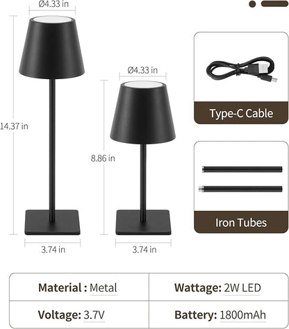 UME 3 Pack Cordless Table Lamp, Battery Operated Lamp - Portable Waterproof Rechargeable Table Lamp w/ 3 Color Temps & Stepless Dimming for Dinner, Desk, Cafe, Outdoor (Black)