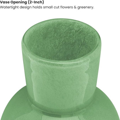 Torre & Tagus 6" Mouth Blown Art Glass Vase for Flowers - Opaque Green Small Table Vase & Handmade Small Green Accent for Boho Home Decor, Neutral Bud Vases as Decorative Shelf Decor or Wedding
