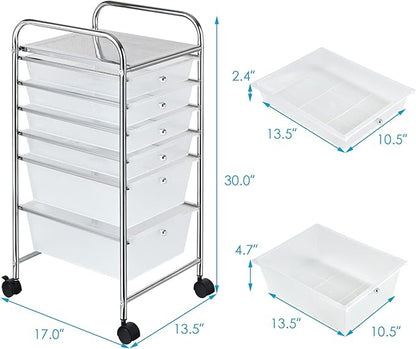 Giantex 6 Storage Drawer Cart Rolling Organizer Cart for Tools Scrapbook Paper Home Office School Multipurpose Mobile Utility Cart (Clear White)