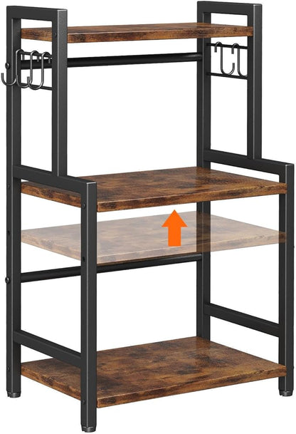 Kitchen Countertop Organizer,3 Tier Large Spice Rack Organizer with Adjustable Shelf and 5 Hooks,Wooden Counter Organizer,Space Saving Countertop Shelf Microwave Stand for Kitchen,Bathroom,Coffee Bar